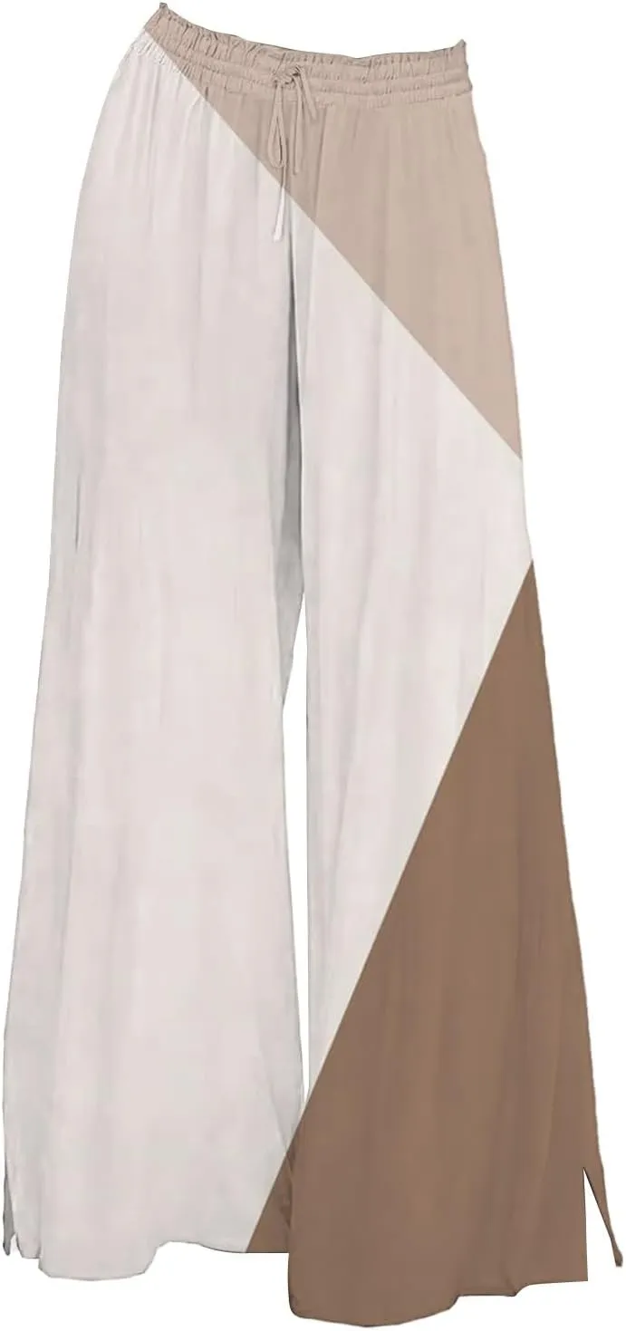Womens Elastic High Waisted Palazzo Pants Casual Wide Leg Long Casual Lounge Pant Trousers with Pocket