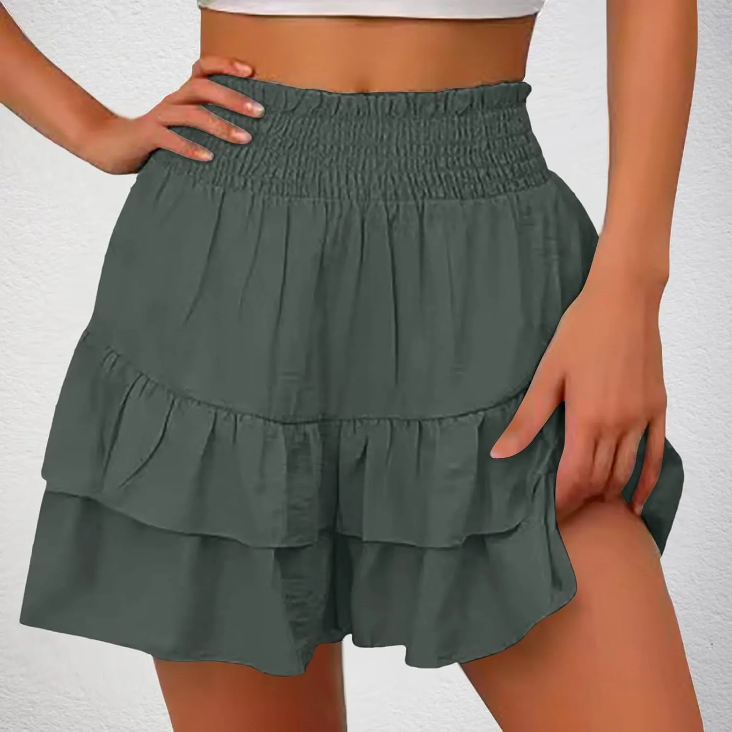 Women's Flowy Skorts Summer Cute Ruffle Layered High Waist Golf Skorts Trendy Tennis Gym Workout Casual Mini Skirts