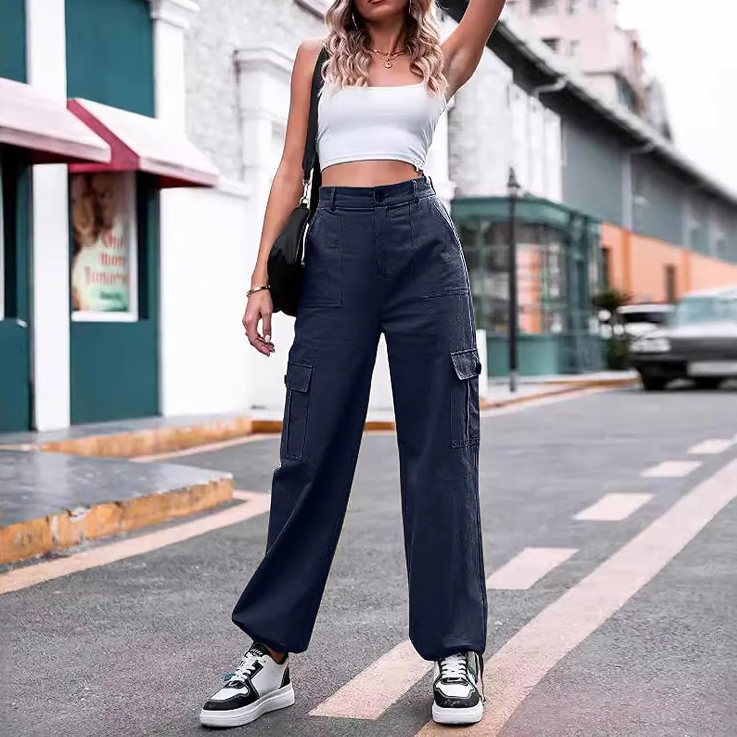 Womens High Waist Cargo Pants Fashion Lounge Trousers Baggy Y2K Joggers Casual Streetwear Multiple Pockets Slacks