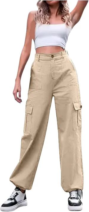 Womens High Waist Cargo Pants Fashion Lounge Trousers Baggy Y2K Joggers Casual Streetwear Multiple Pockets Slacks
