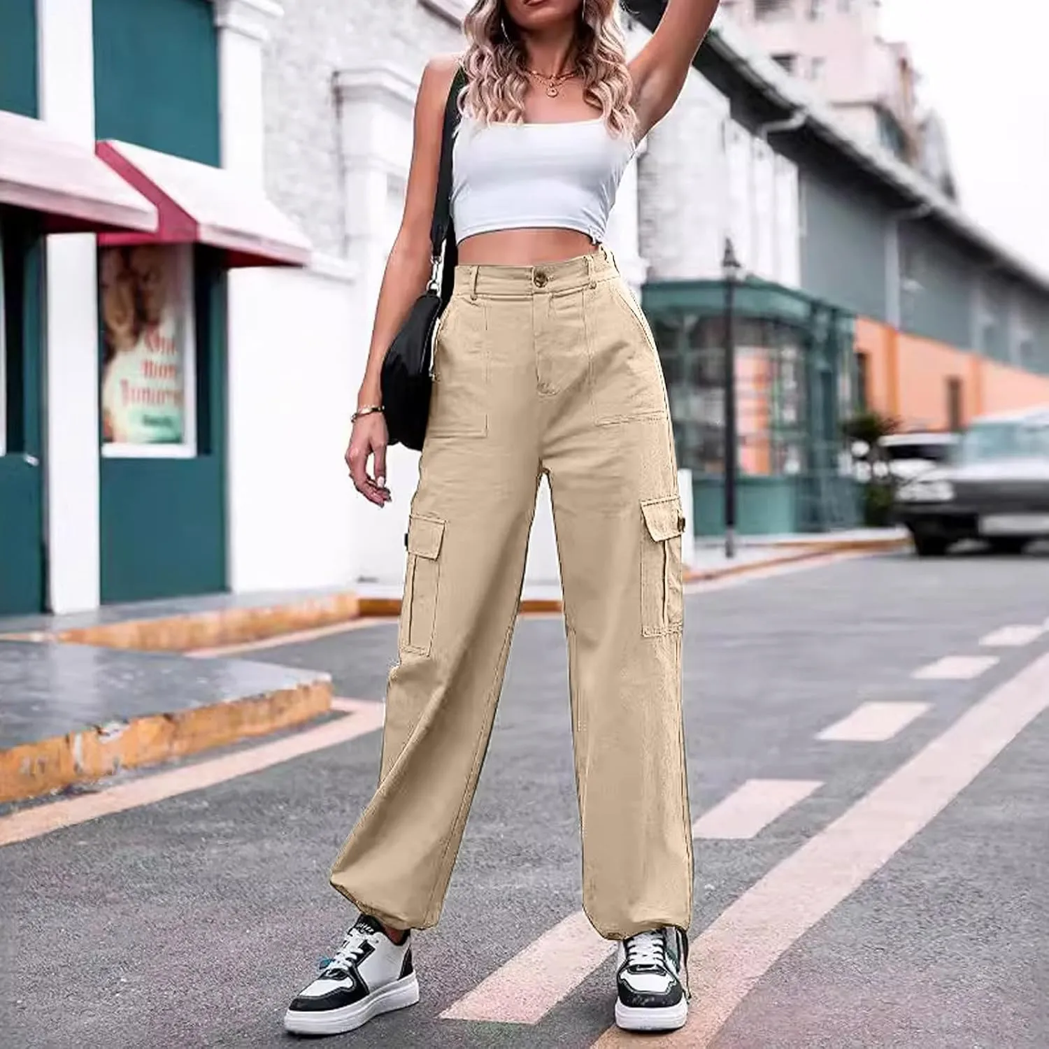 Womens High Waist Cargo Pants Fashion Lounge Trousers Baggy Y2K Joggers Casual Streetwear Multiple Pockets Slacks