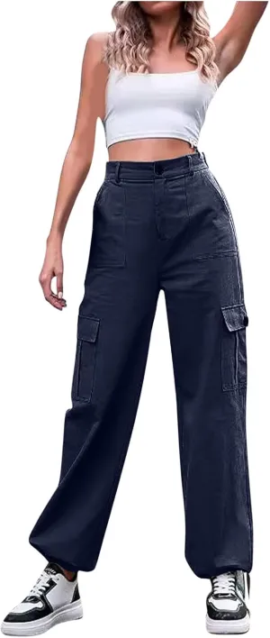 Womens High Waist Cargo Pants Fashion Lounge Trousers Baggy Y2K Joggers Casual Streetwear Multiple Pockets Slacks