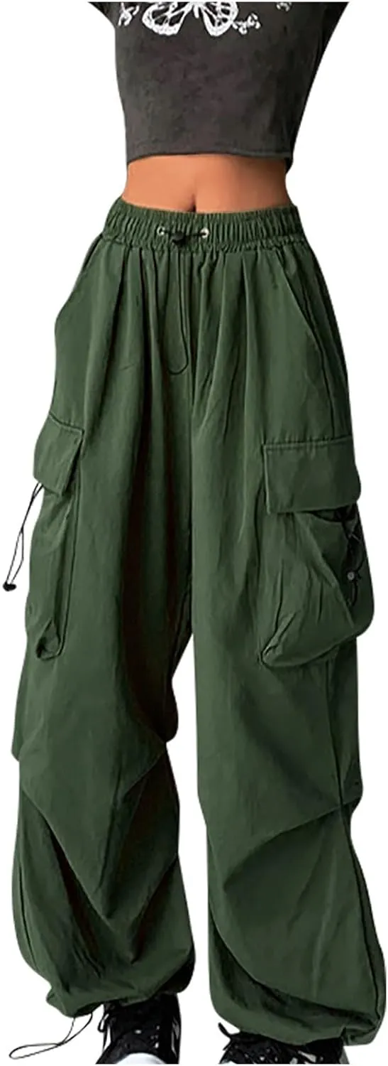 Women's High Waist Straight Wide Leg Cargo Pants Fashion Boyfriend Casual Cargo Pants Women Baggy Y2K Hiking Trousers