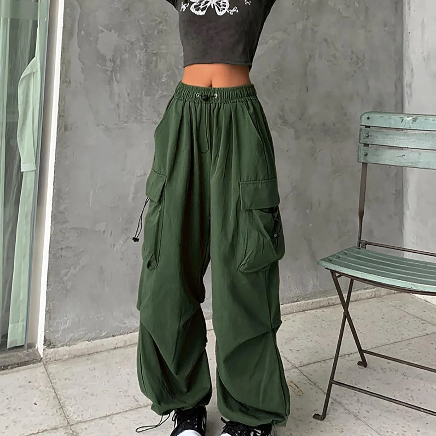 Women's High Waist Straight Wide Leg Cargo Pants Fashion Boyfriend Casual Cargo Pants Women Baggy Y2K Hiking Trousers