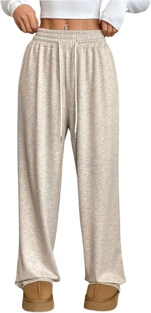 Women's High Waisted Baggy Sweatpants Drawstring Waist Wide Leg Jogger Pants Trousers