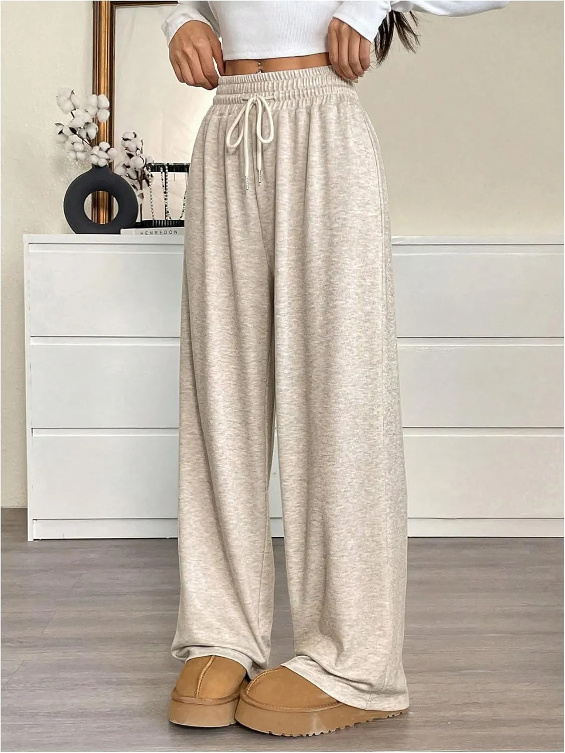 Women's High Waisted Baggy Sweatpants Drawstring Waist Wide Leg Jogger Pants Trousers