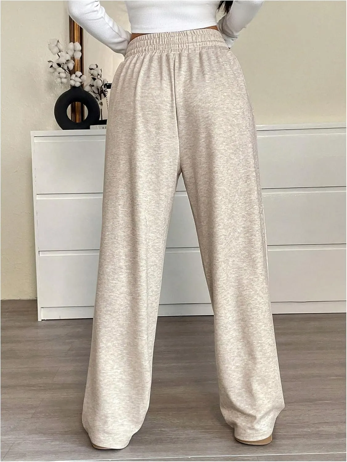 Women's High Waisted Baggy Sweatpants Drawstring Waist Wide Leg Jogger Pants Trousers