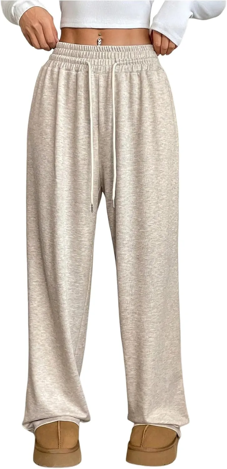 Women's High Waisted Baggy Sweatpants Drawstring Waist Wide Leg Jogger Pants Trousers