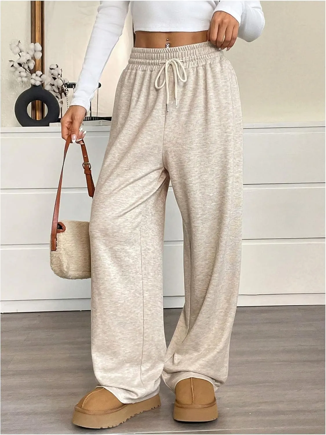 Women's High Waisted Baggy Sweatpants Drawstring Waist Wide Leg Jogger Pants Trousers