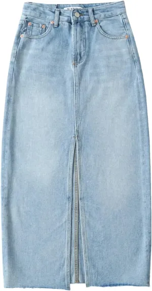 Women's High Waisted Front Slit Denim Skirt Y2K Korean Style Vintage Skirts Midi Jeans Dress