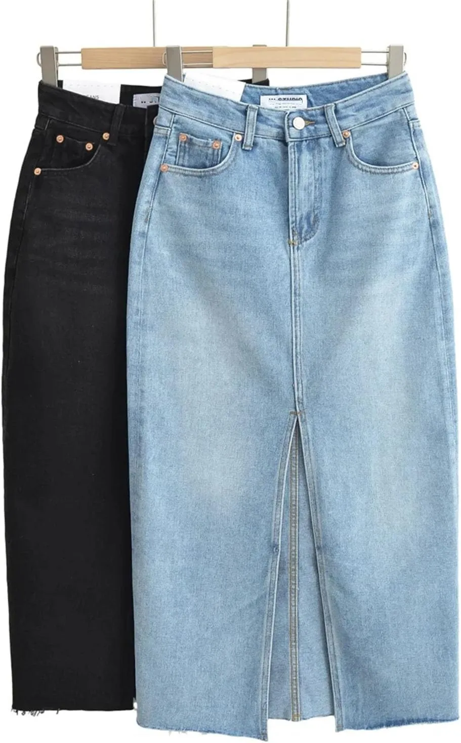 Women's High Waisted Front Slit Denim Skirt Y2K Korean Style Vintage Skirts Midi Jeans Dress