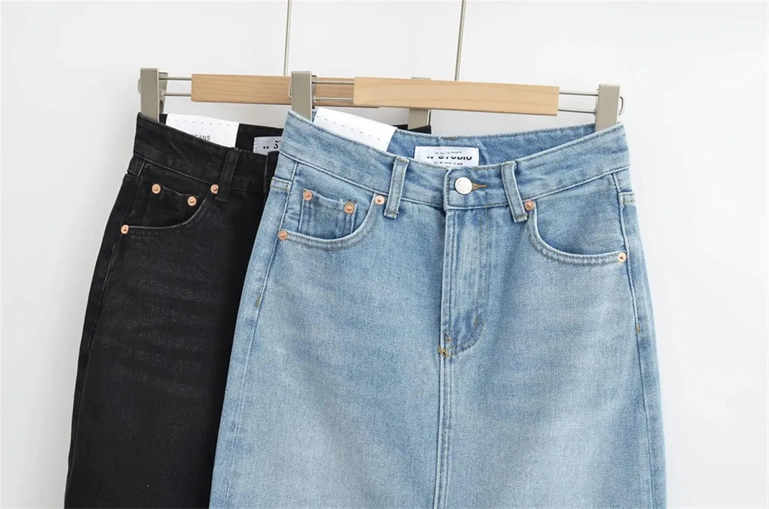 Women's High Waisted Front Slit Denim Skirt Y2K Korean Style Vintage Skirts Midi Jeans Dress