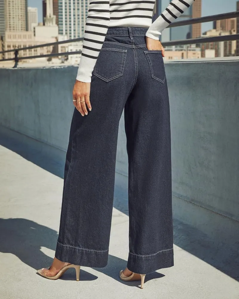 Women's High Waisted Wide Leg Jeans - Stretchy Straight Leg Denim Pants, 2025 Trendy Casual Comfort Fit