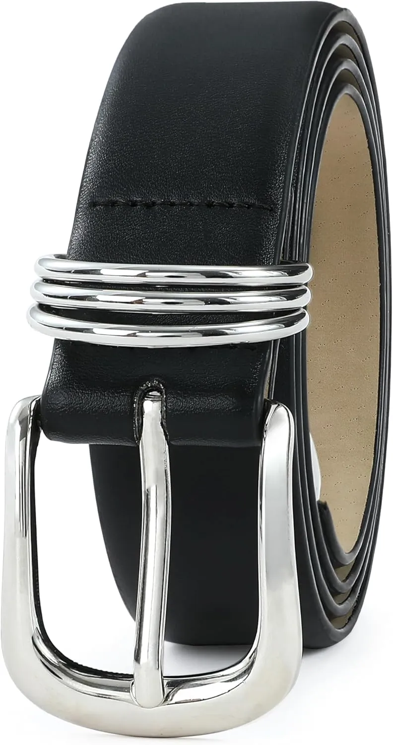 Women's Leather Belts with Gold Buckle Fashion Leather Waist Belt Elegant Ladies Belts for Jeans Dress & Casual Wear