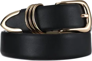 Women's Leather Belts with Gold Buckle Fashion Leather Waist Belt Elegant Ladies Belts for Jeans Dress & Casual Wear
