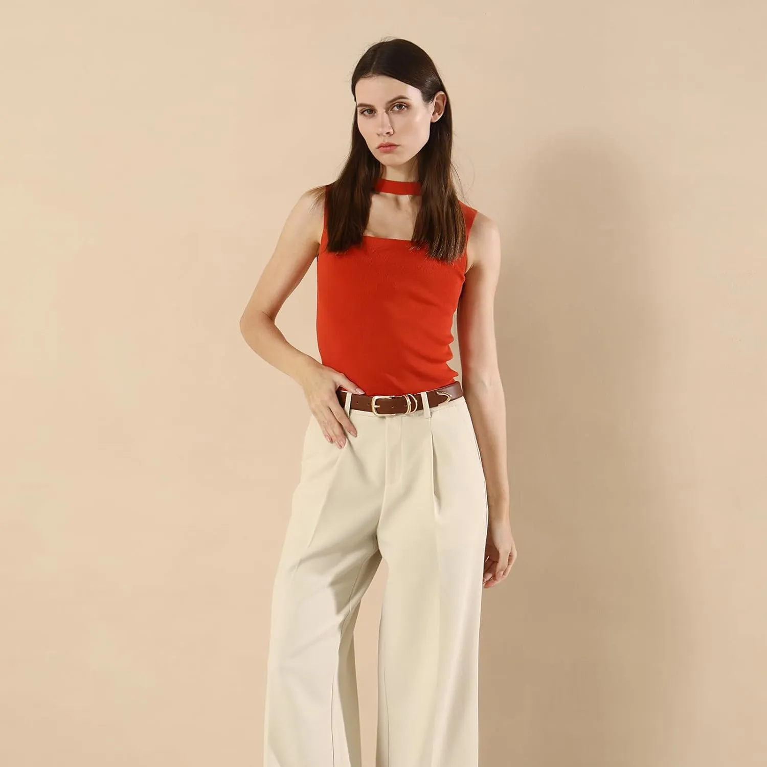 Women's Leather Belts with Gold Buckle Fashion Leather Waist Belt Elegant Ladies Belts for Jeans Dress & Casual Wear