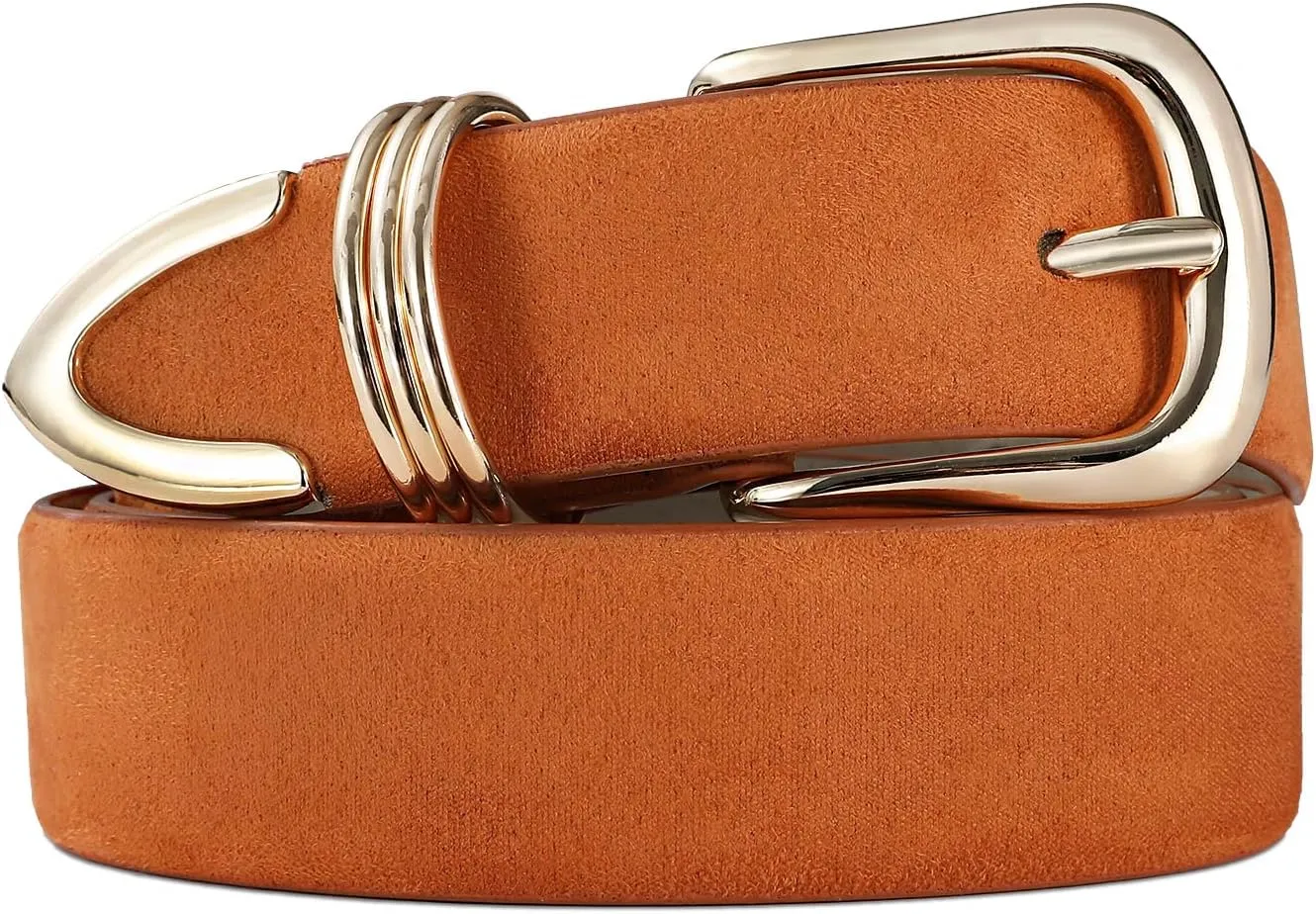 Women's Leather Belts with Gold Buckle Fashion Leather Waist Belt Elegant Ladies Belts for Jeans Dress & Casual Wear
