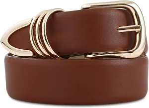 Women's Leather Belts with Gold Buckle Fashion Leather Waist Belt Elegant Ladies Belts for Jeans Dress & Casual Wear