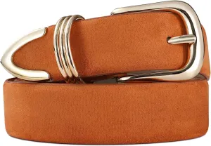 Women's Leather Belts with Gold Buckle Fashion Leather Waist Belt Elegant Ladies Belts for Jeans Dress & Casual Wear