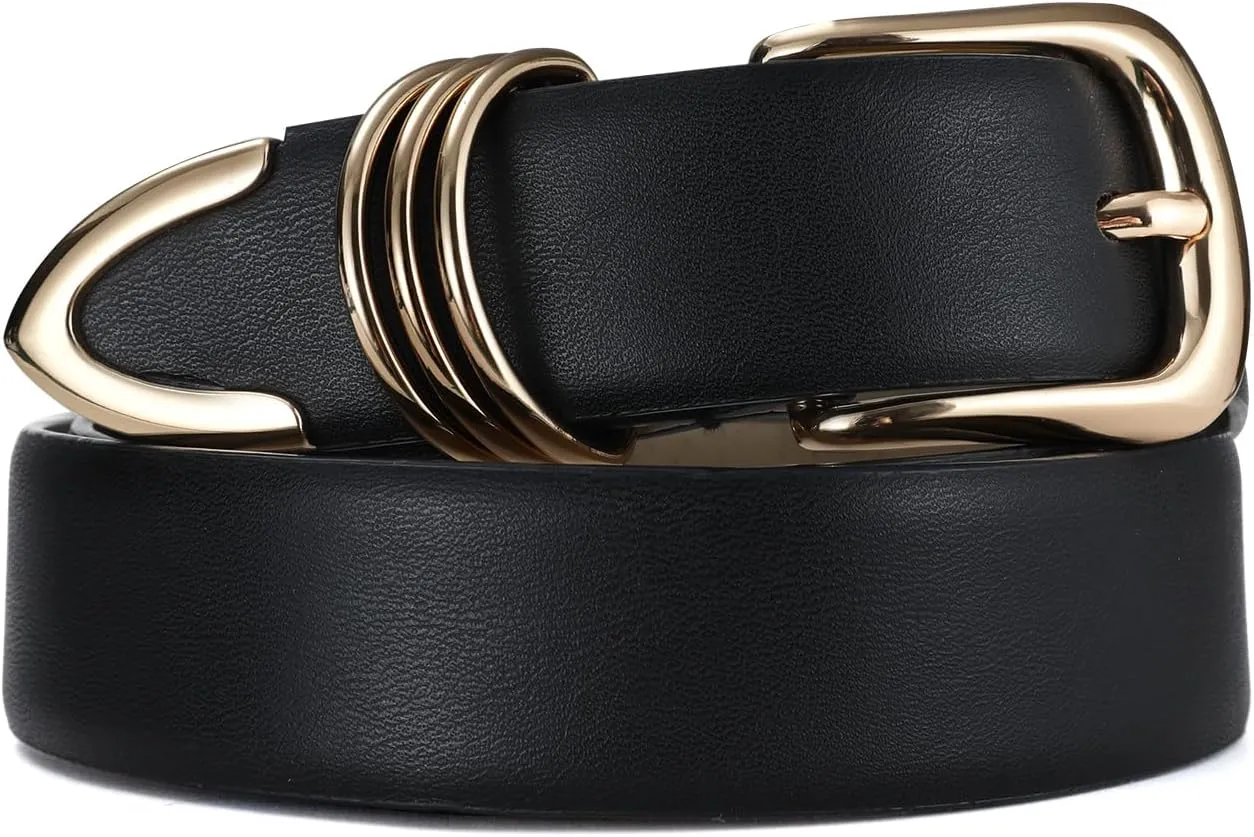 Women's Leather Belts with Gold Buckle Fashion Leather Waist Belt Elegant Ladies Belts for Jeans Dress & Casual Wear