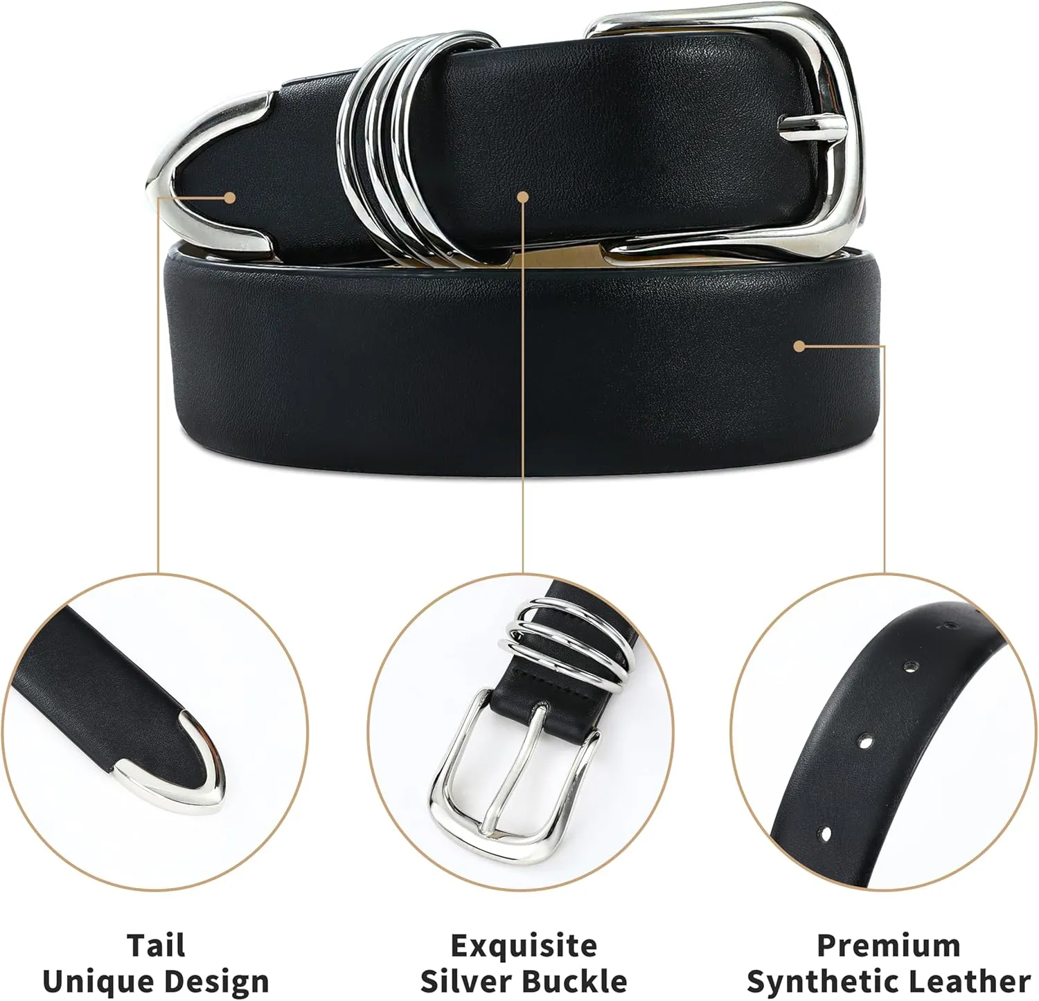Women's Leather Belts with Gold Buckle Fashion Leather Waist Belt Elegant Ladies Belts for Jeans Dress & Casual Wear