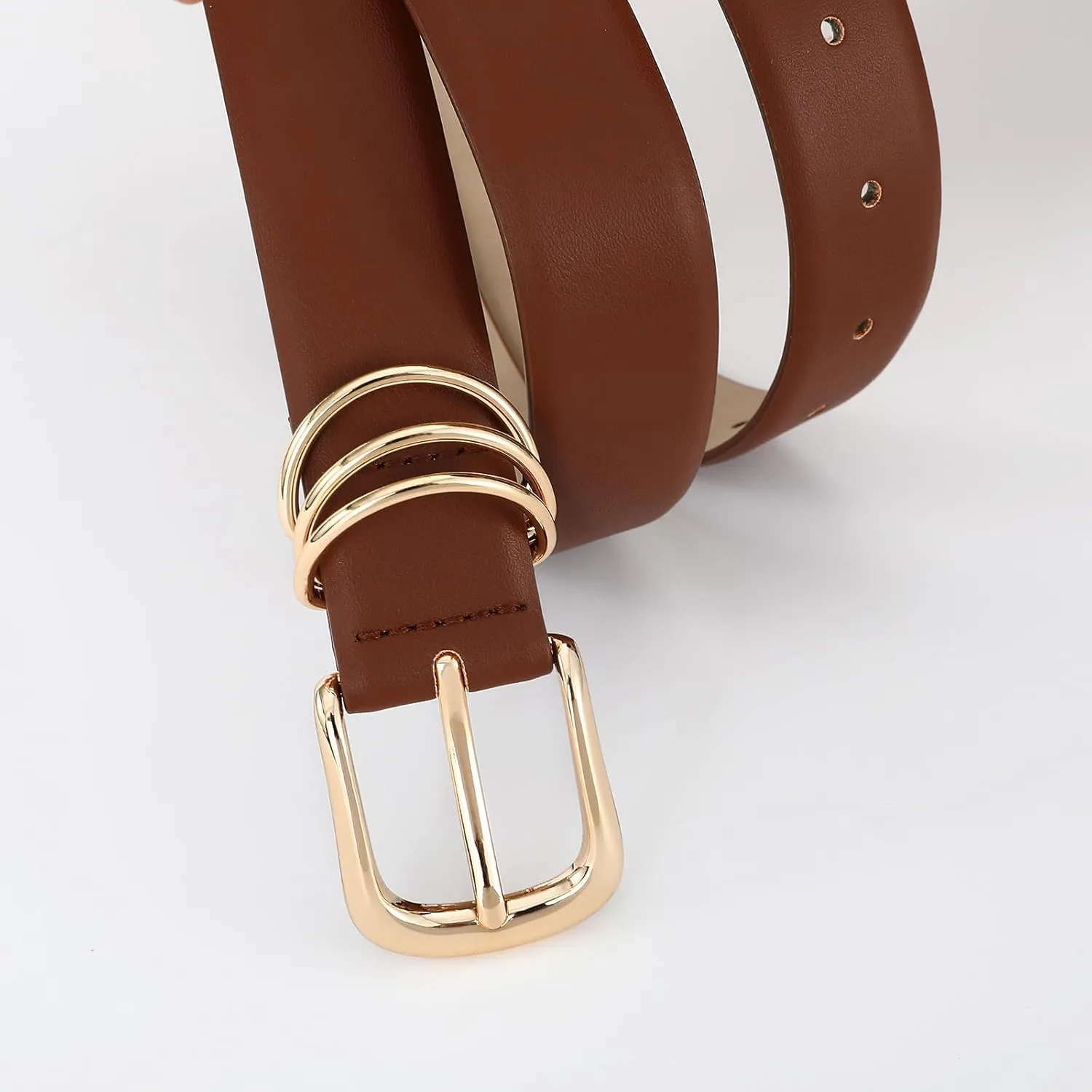 Women's Leather Belts with Gold Buckle Fashion Leather Waist Belt Elegant Ladies Belts for Jeans Dress & Casual Wear