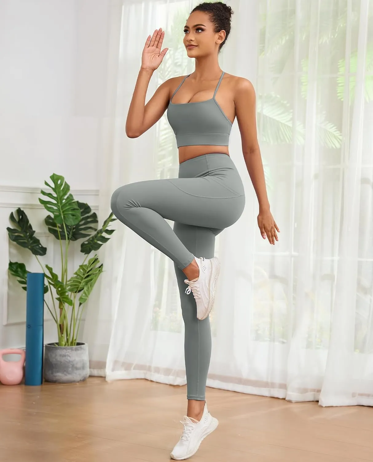 Womens Leggings with Pockets Tummy Control Workout Yoga Tights for Woman Sports Gym Butt Lift