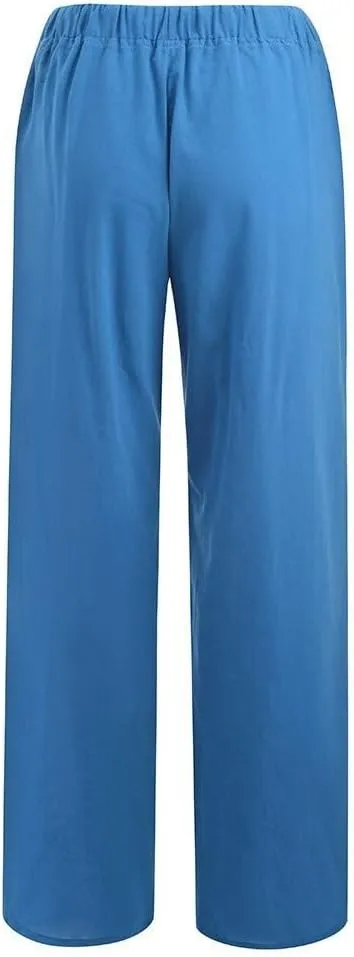 Womens Linen Pants Drawstring High Waist Casual Loose Fit Beach Pants Trendy Boho Straight Leg Trousers with Pockets