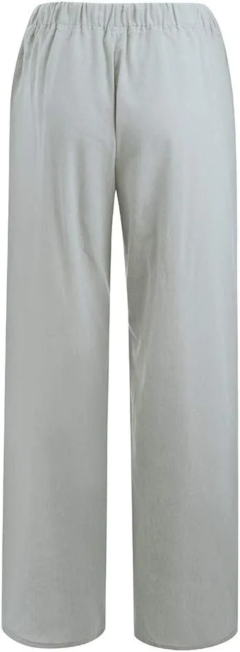 Women's Linen Pants Summer, Wide Leg, High Waisted, Drawstring, Beach Trousers, Blue, Size 0-22