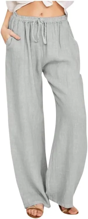 Women's Linen Pants Summer, Wide Leg, High Waisted, Drawstring, Beach Trousers, Blue, Size 0-22