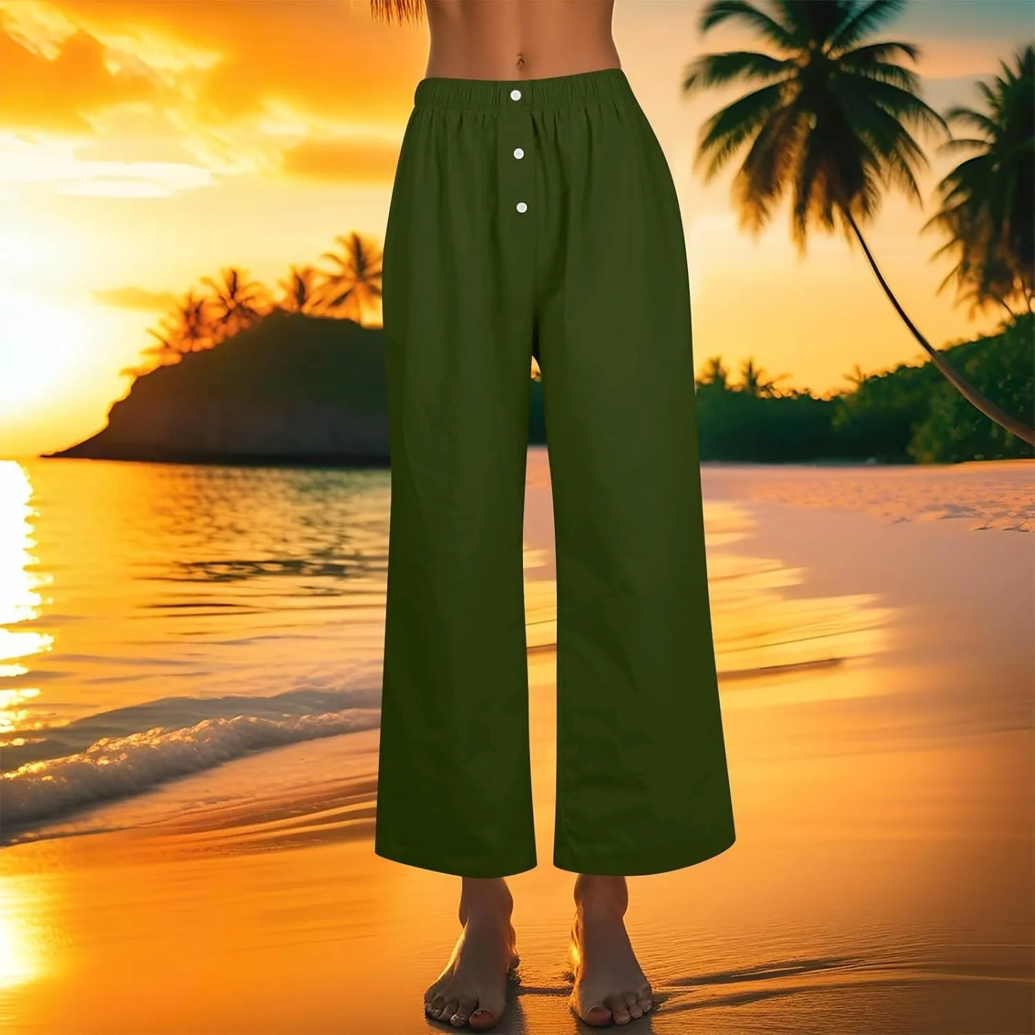 Women's Linen Pants Summer Wide Pants High Waist Trouser Loose Palazzo Pant Dressy with Pockets (S-2Xl)