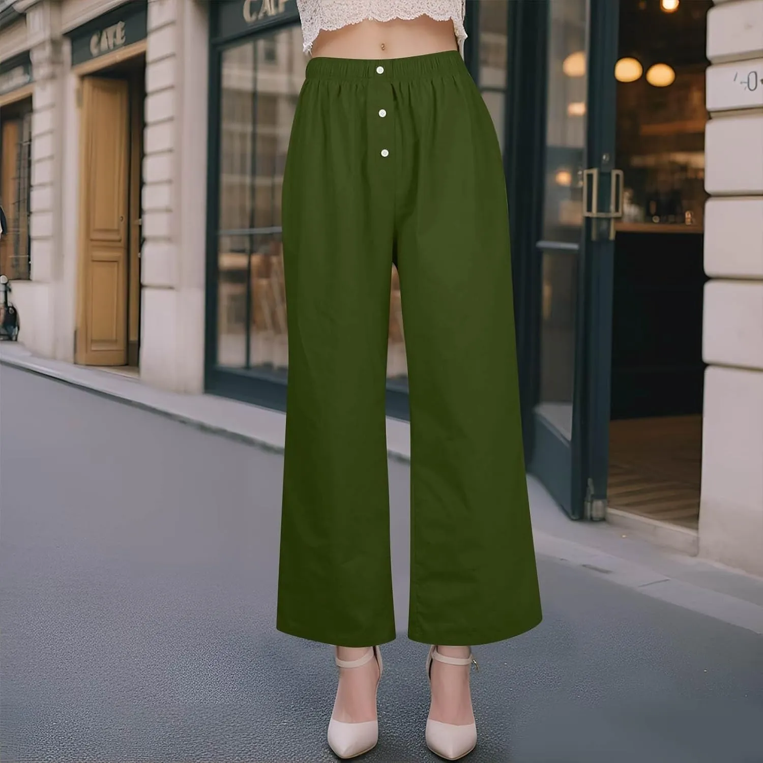 Women's Linen Pants Summer Wide Pants High Waist Trouser Loose Palazzo Pant Dressy with Pockets (S-2Xl)