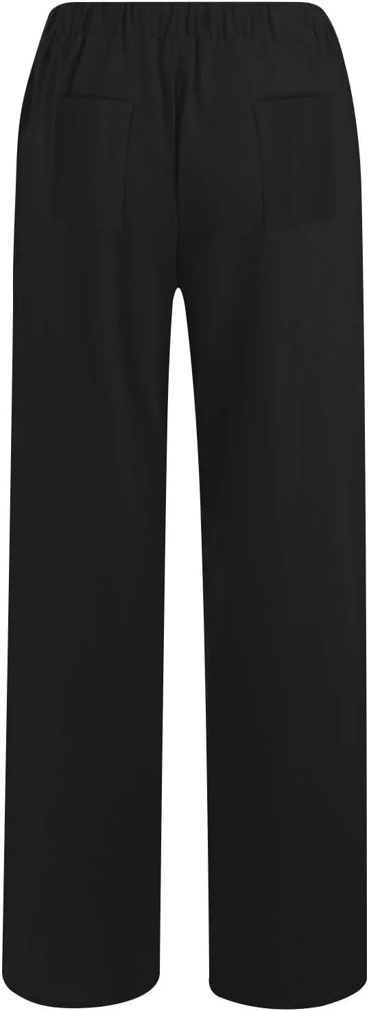 Women's Linen Wide Leg Pants Casual Loose Elastic Waisted Casual Summer Barrel Beach Palazzo Loose Fit Trousers