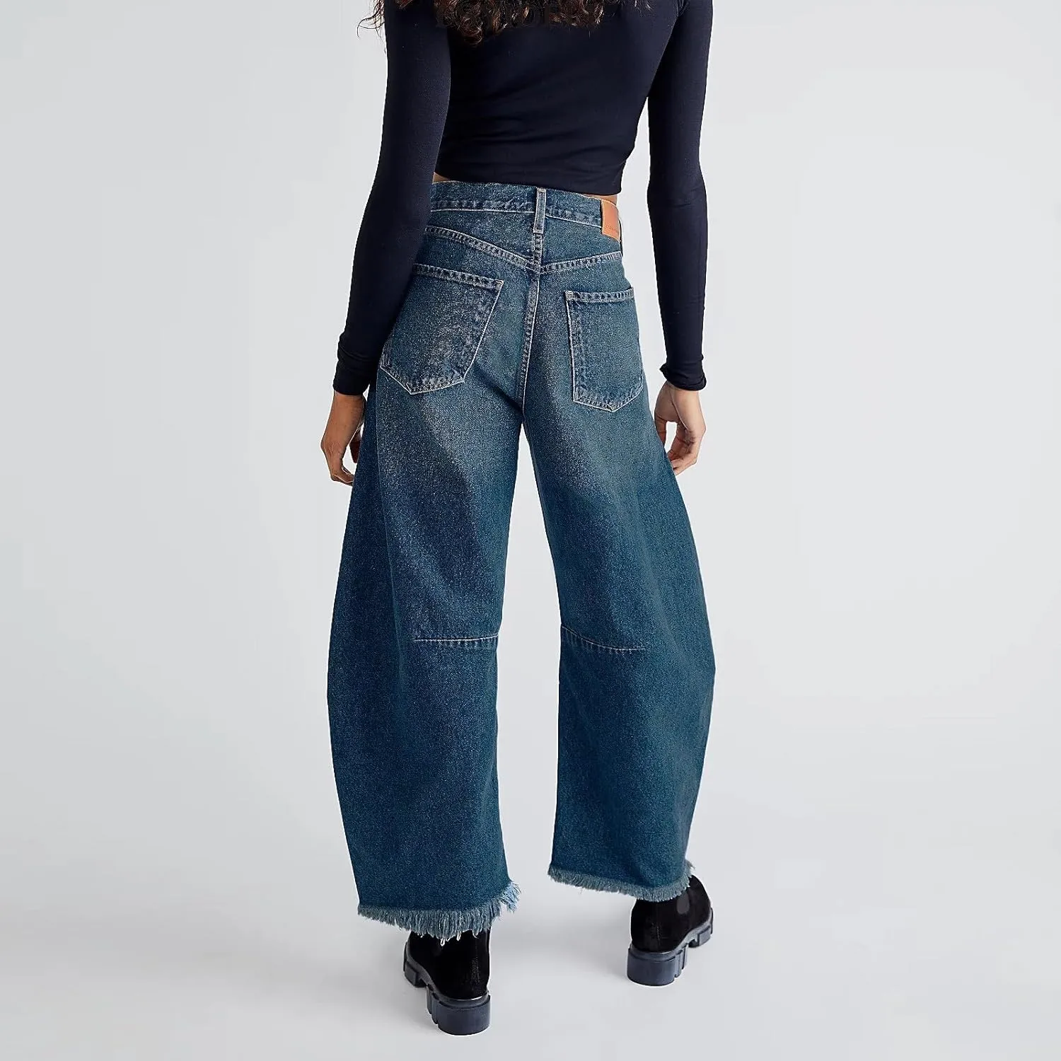 Women's Mid Rise Barrel Jeans Wide Leg Vintage Y2k Baggy Boyfriend Ankle Cropped Denim Pants with Pockets