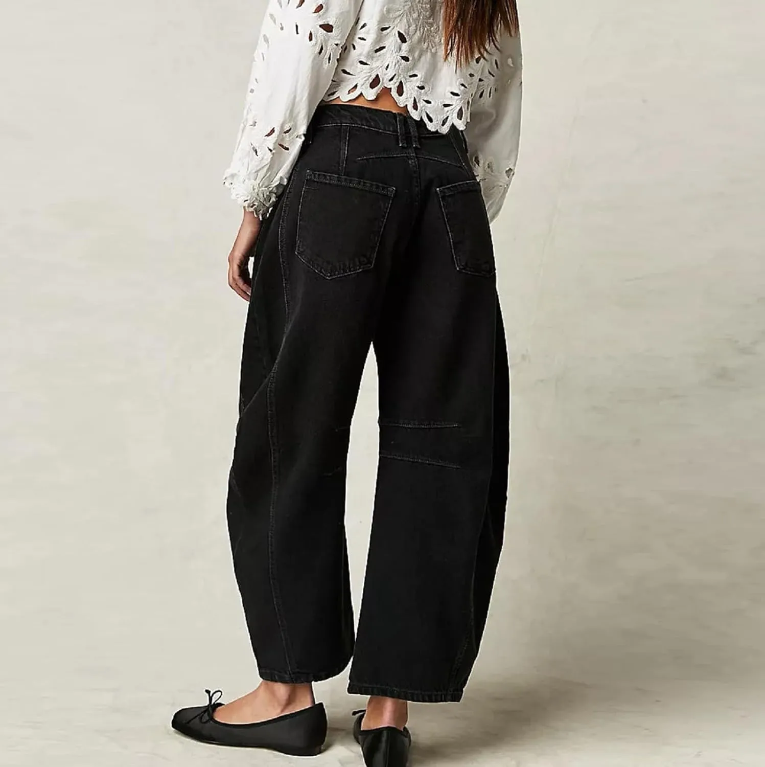 Women's Mid Rise Barrel Jeans Wide Leg Vintage Y2k Baggy Boyfriend Ankle Cropped Denim Pants with Pockets