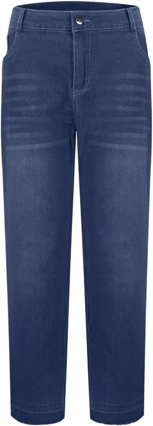 Womens Mid Waist Bell Bottom Stretchy Flare Jeans Pants High Waist Baggy Boyfriend Distressed Denim Pants