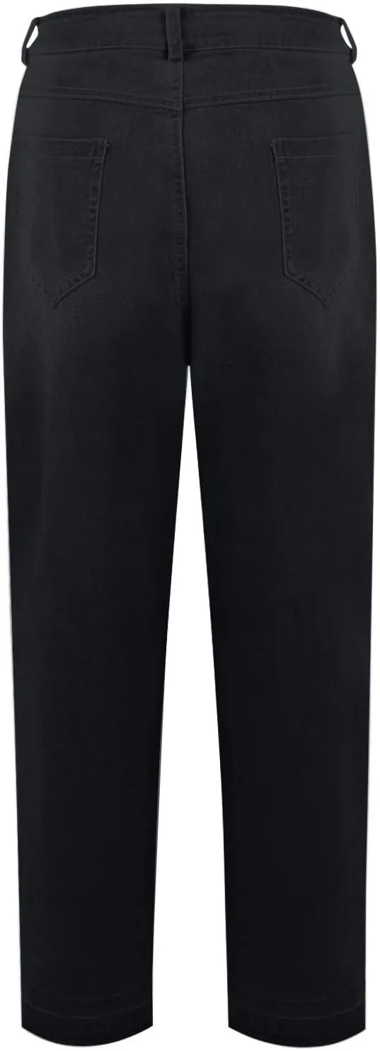 Womens Mid Waist Bell Bottom Stretchy Flare Jeans Pants High Waist Baggy Boyfriend Distressed Denim Pants