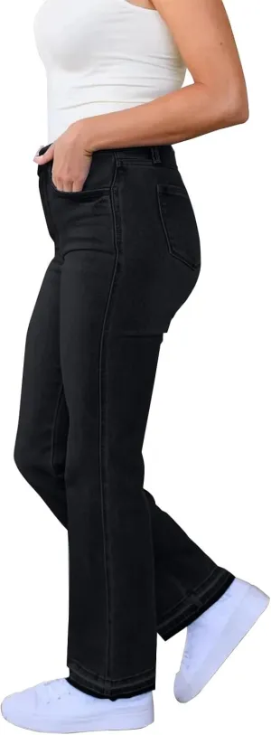 Womens Mid Waist Bell Bottom Stretchy Flare Jeans Pants High Waist Baggy Boyfriend Distressed Denim Pants