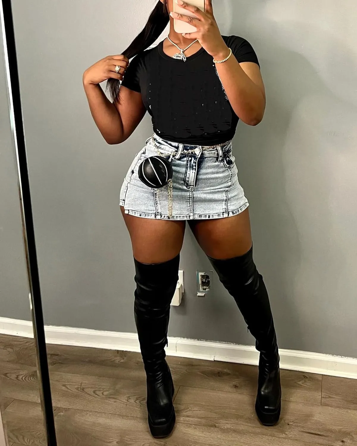 Women's Mini Jean Skirts Slit Bodycon Denim Skirt with Pockets Summer Vintage Streetwear