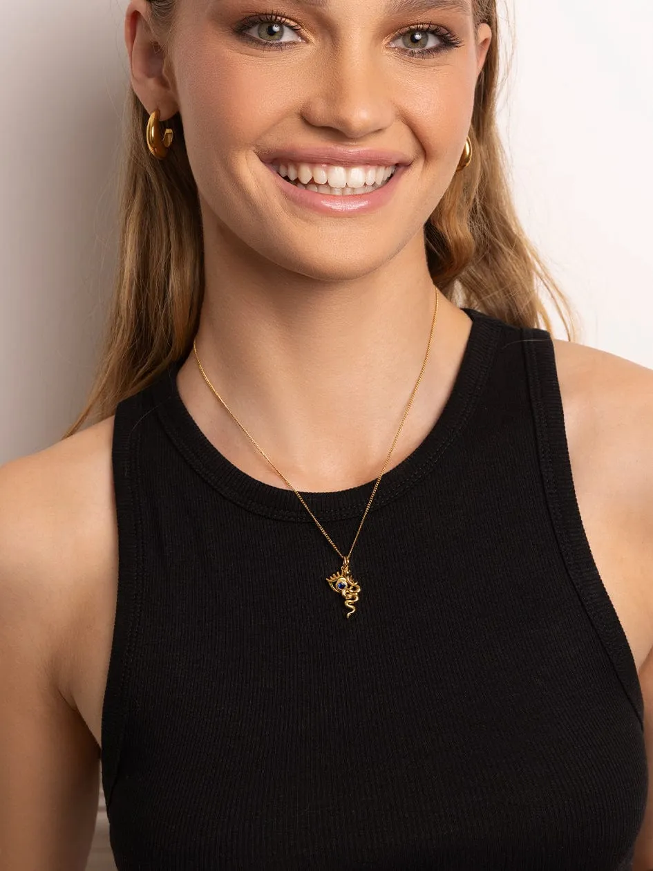 Women's Necklace with Snake and Evil Eye Pendant