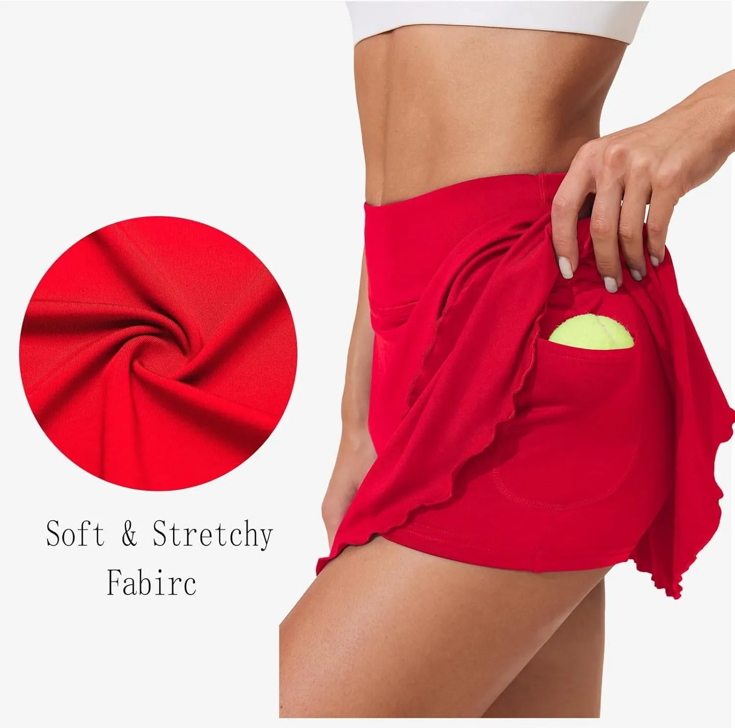 Womens Pleated Tennis Skirt Double Ruffle Flowy Golf Skort High Waisted Tummy Control Gym Running Athletic Skirts Wine XXL