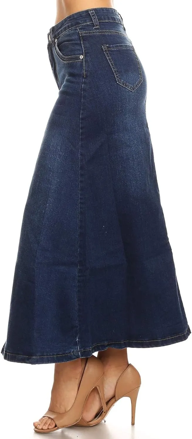 Womens Plus/Junior Size Mid Rise A-Line Long Jeans Maxi Denim Skirt
