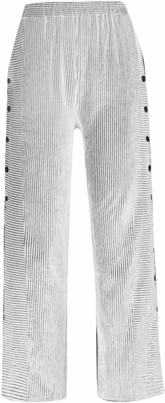 Women's Straight Leg Linen Capris Summer Casual Pants Elastic High Waist with Striped Design Side Pocket Details