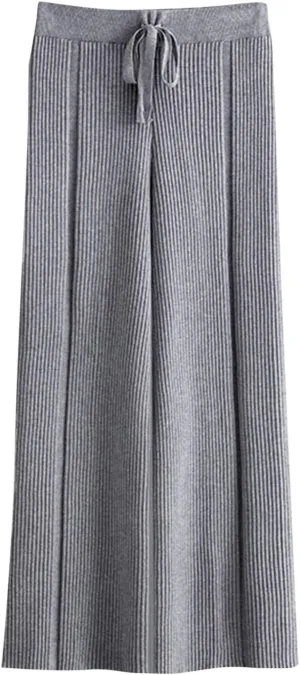 Women's Summer Autumn Trousers Solid Color Wide Leg Pants Ribbed Knitted Casual Pant High Waist Drape Loose Trouser