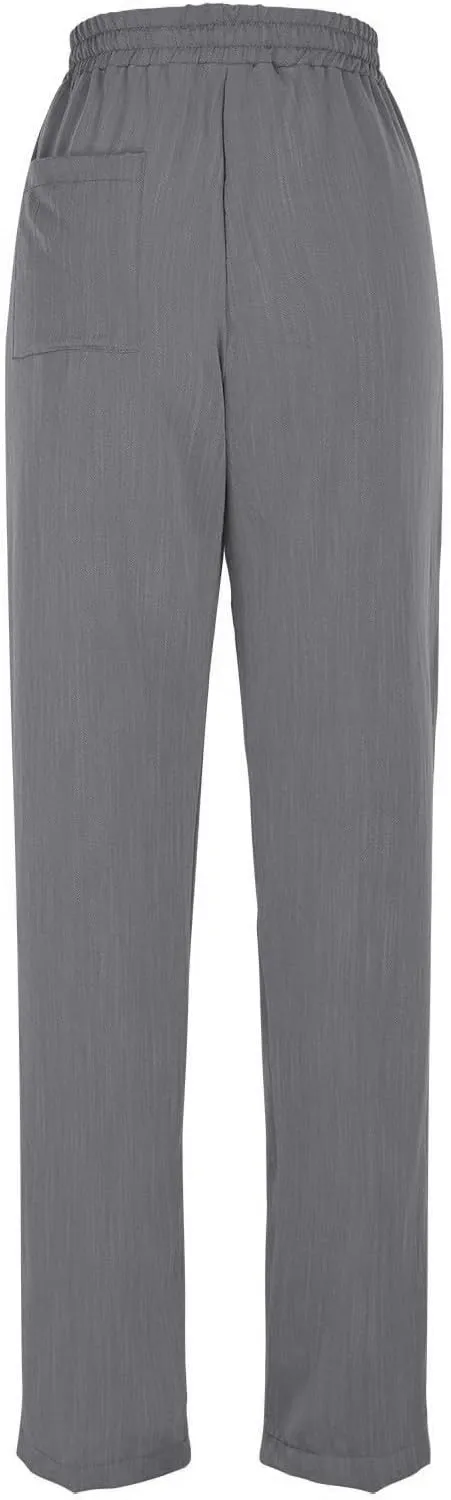 Women's Summer Drawstring Pants Wide Leg Loose Linen Capri Pants Elastic Waist Petite Casual Trousers with Pockets