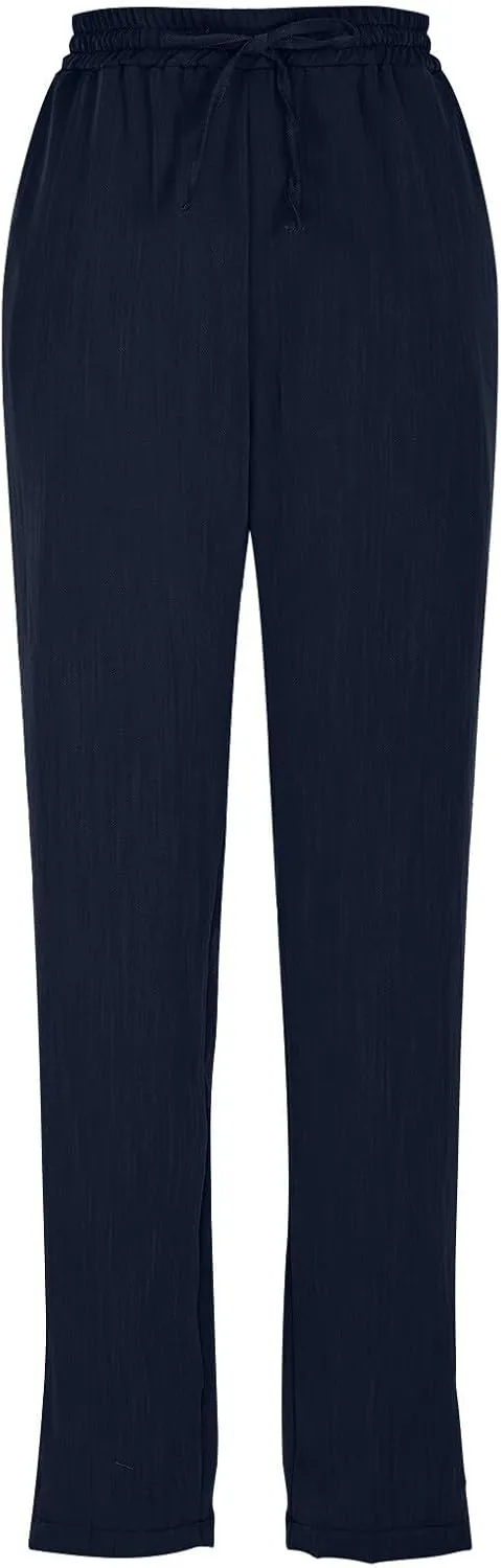 Women's Summer Drawstring Pants Wide Leg Loose Linen Capri Pants Elastic Waist Petite Casual Trousers with Pockets