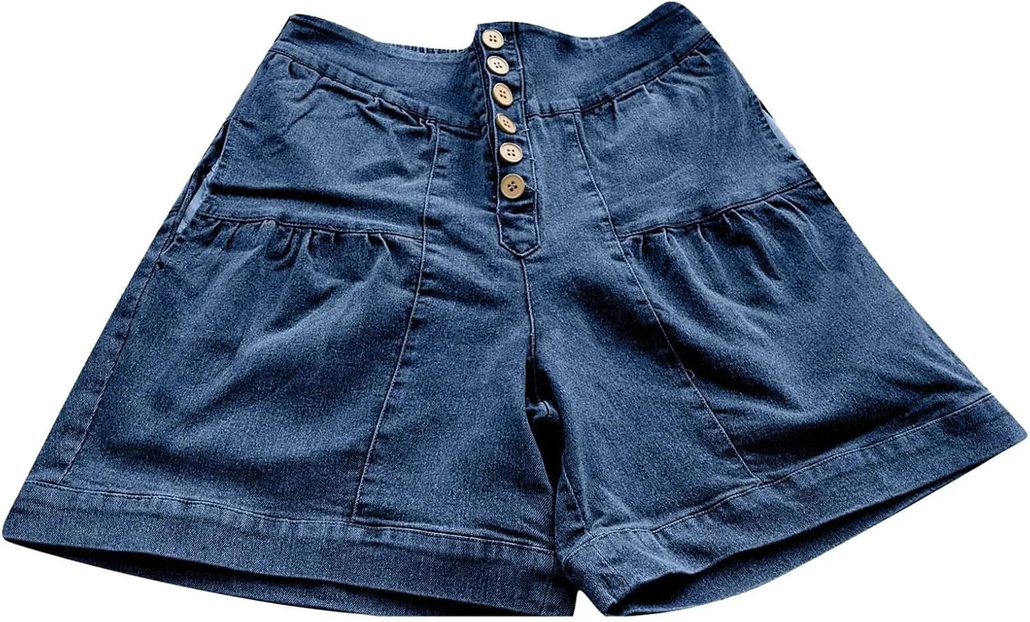 Womens Summer Flowy Jean Short Button Up High Waisted Wide Leg Denim Skort Pleated Ruffle Stretchy Short with Pockets