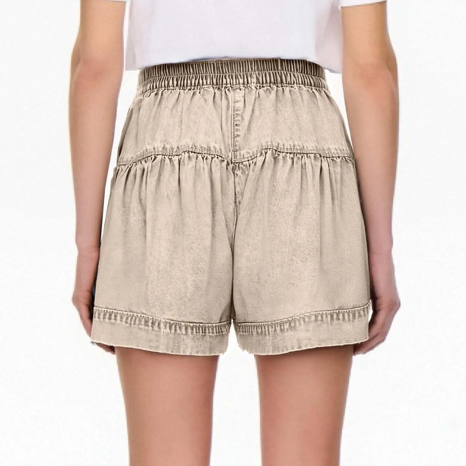 Womens Summer Flowy Jean Short Button Up High Waisted Wide Leg Denim Skort Pleated Ruffle Stretchy Short with Pockets