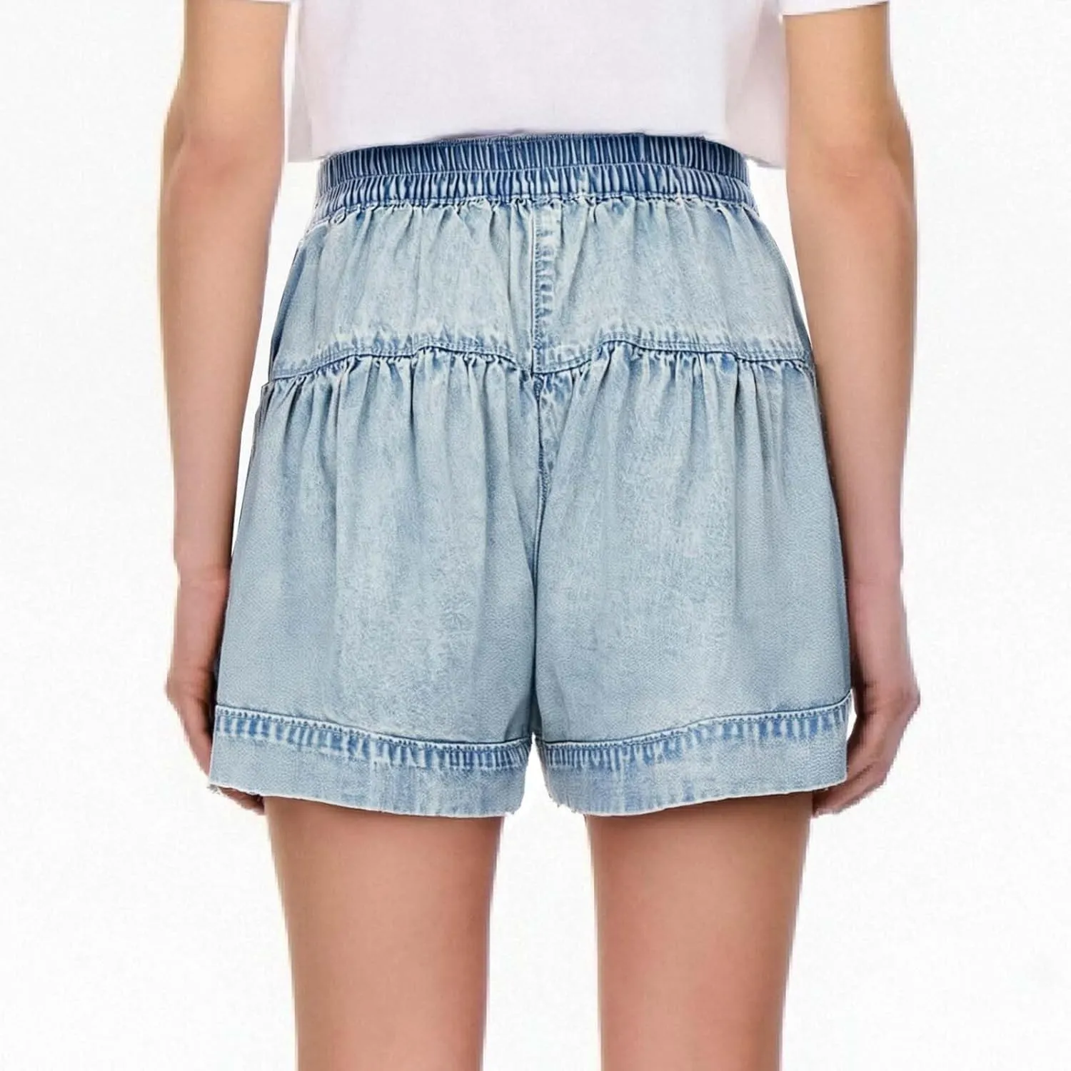 Womens Summer Flowy Jean Short Button Up High Waisted Wide Leg Denim Skort Pleated Ruffle Stretchy Short with Pockets