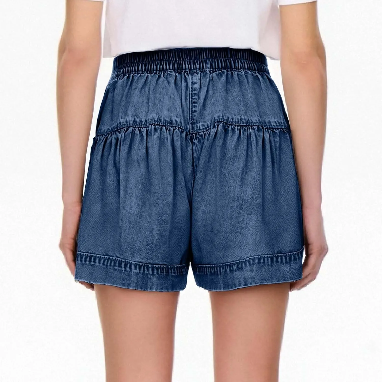 Womens Summer Flowy Jean Short Button Up High Waisted Wide Leg Denim Skort Pleated Ruffle Stretchy Short with Pockets